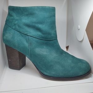 COLE HAAN "Cassidy" Teal Nubuck Ankle Heel Booties